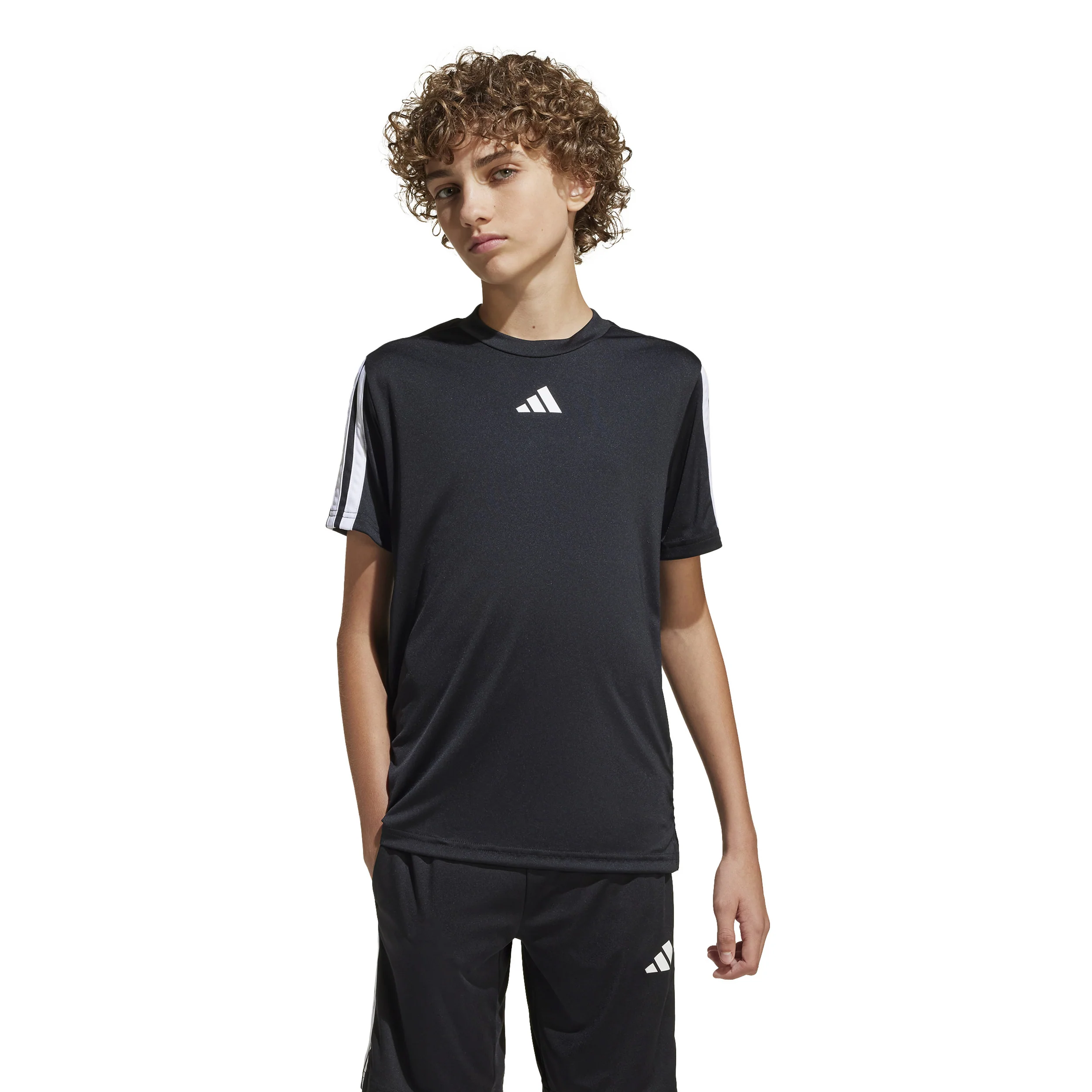 Training Essentials 3 Stripes Koszulka Dzieci-Czarny,Biały - Image 2