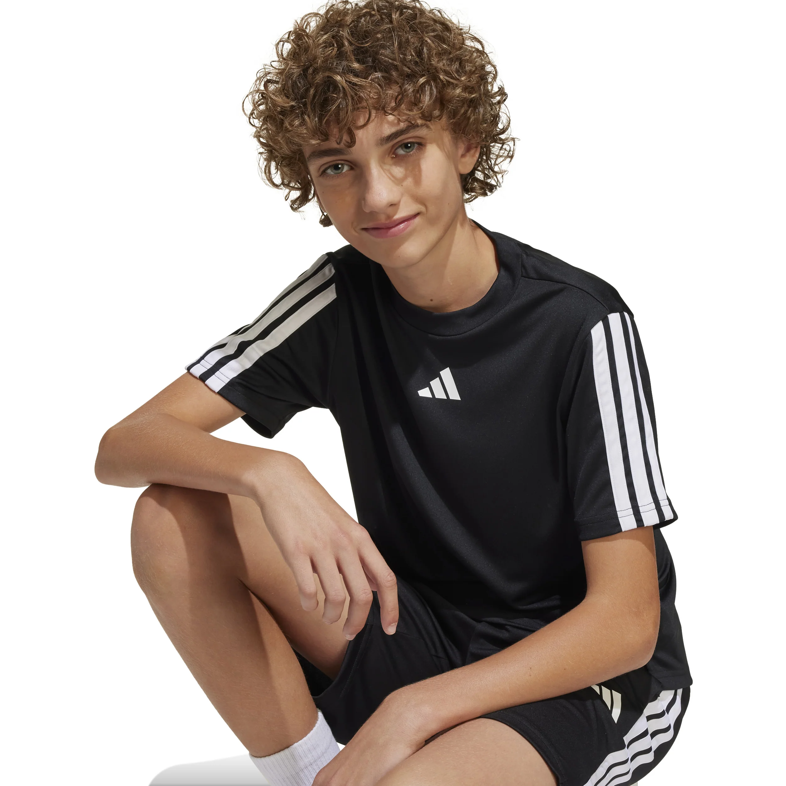 Training Essentials 3 Stripes Koszulka Dzieci-Czarny,Biały - Image 5