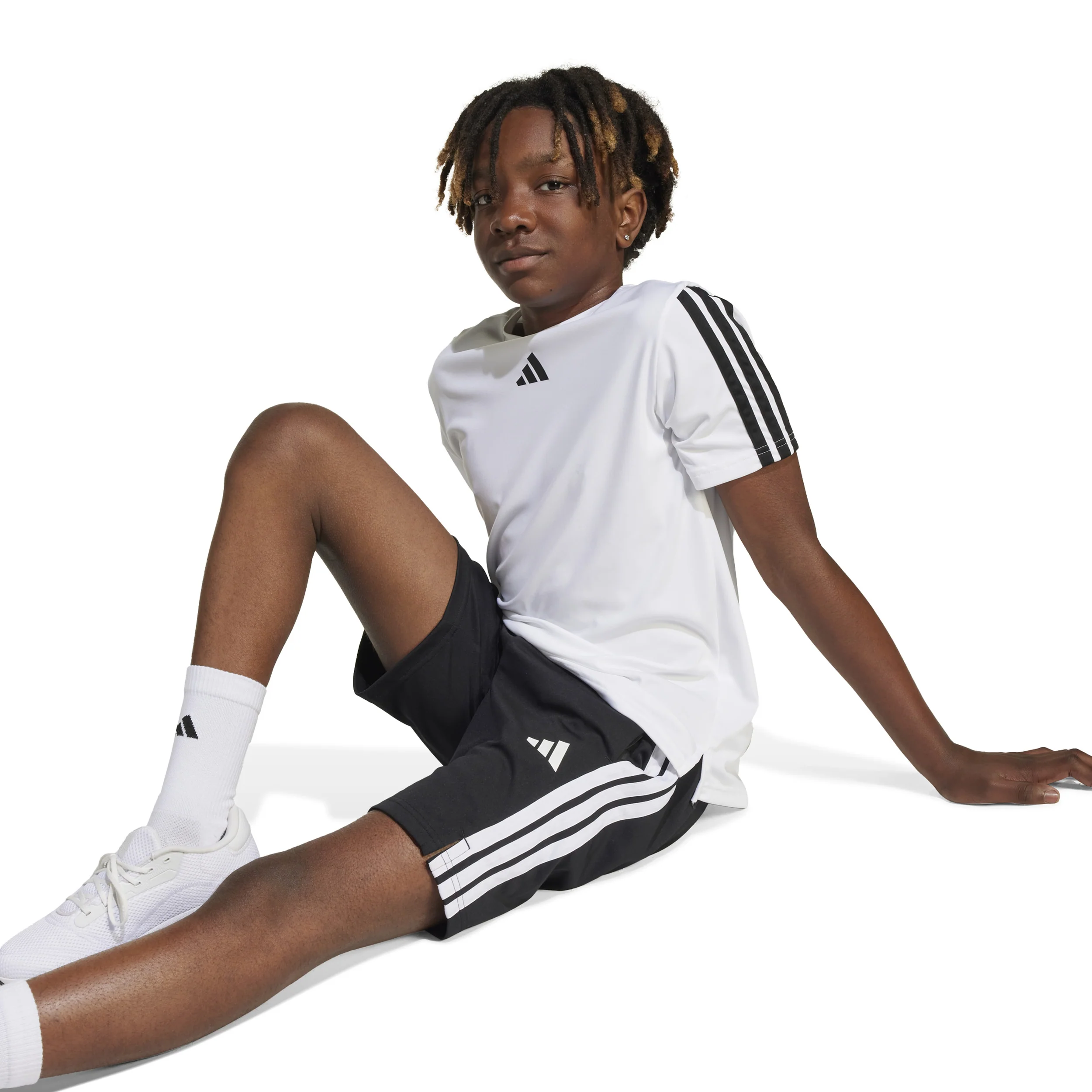 Training Essentials 3 Stripes Szorty Dzieci-Czarny,Biały - Image 6
