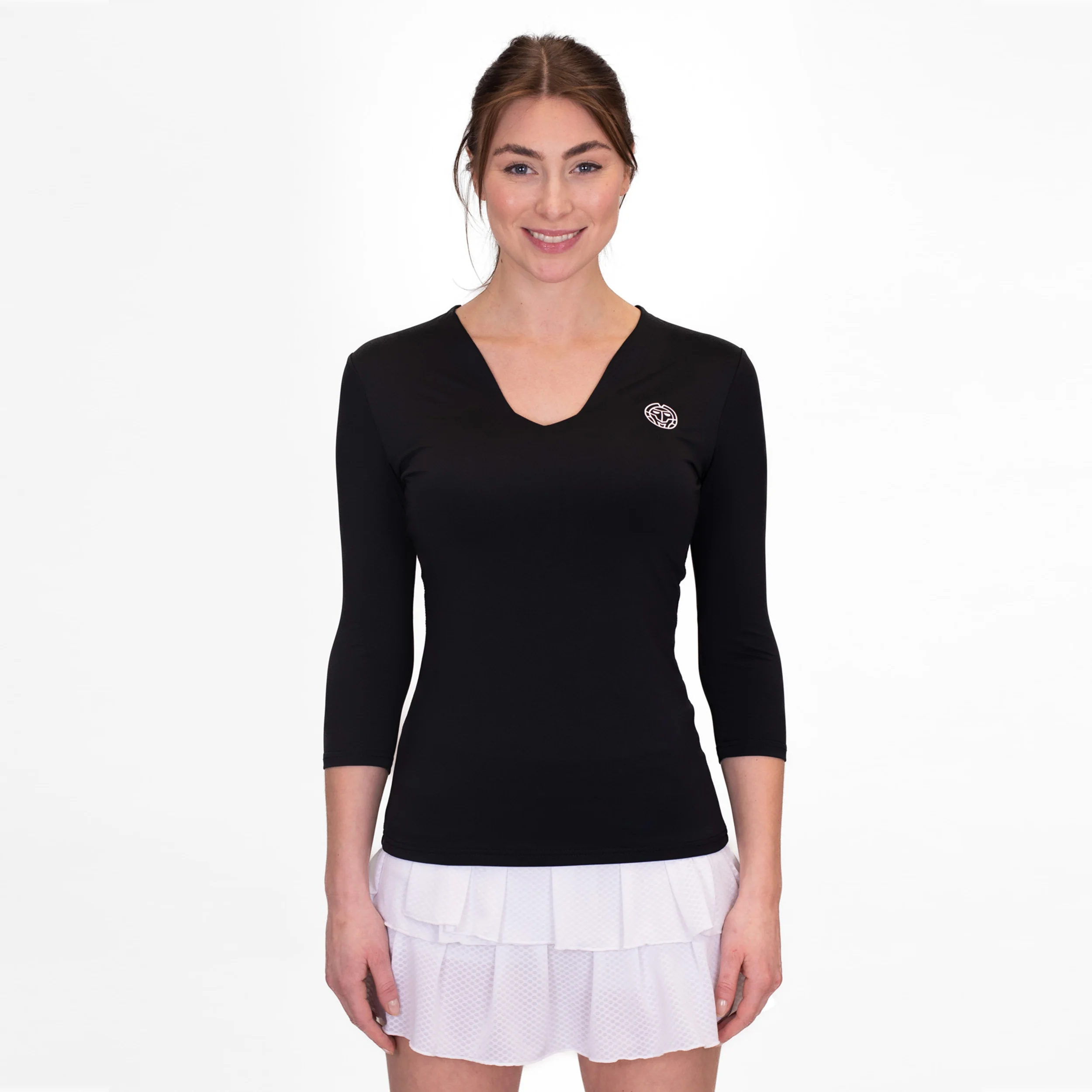 Crew V-Neck Długi Rękaw Kobiety-Czarny