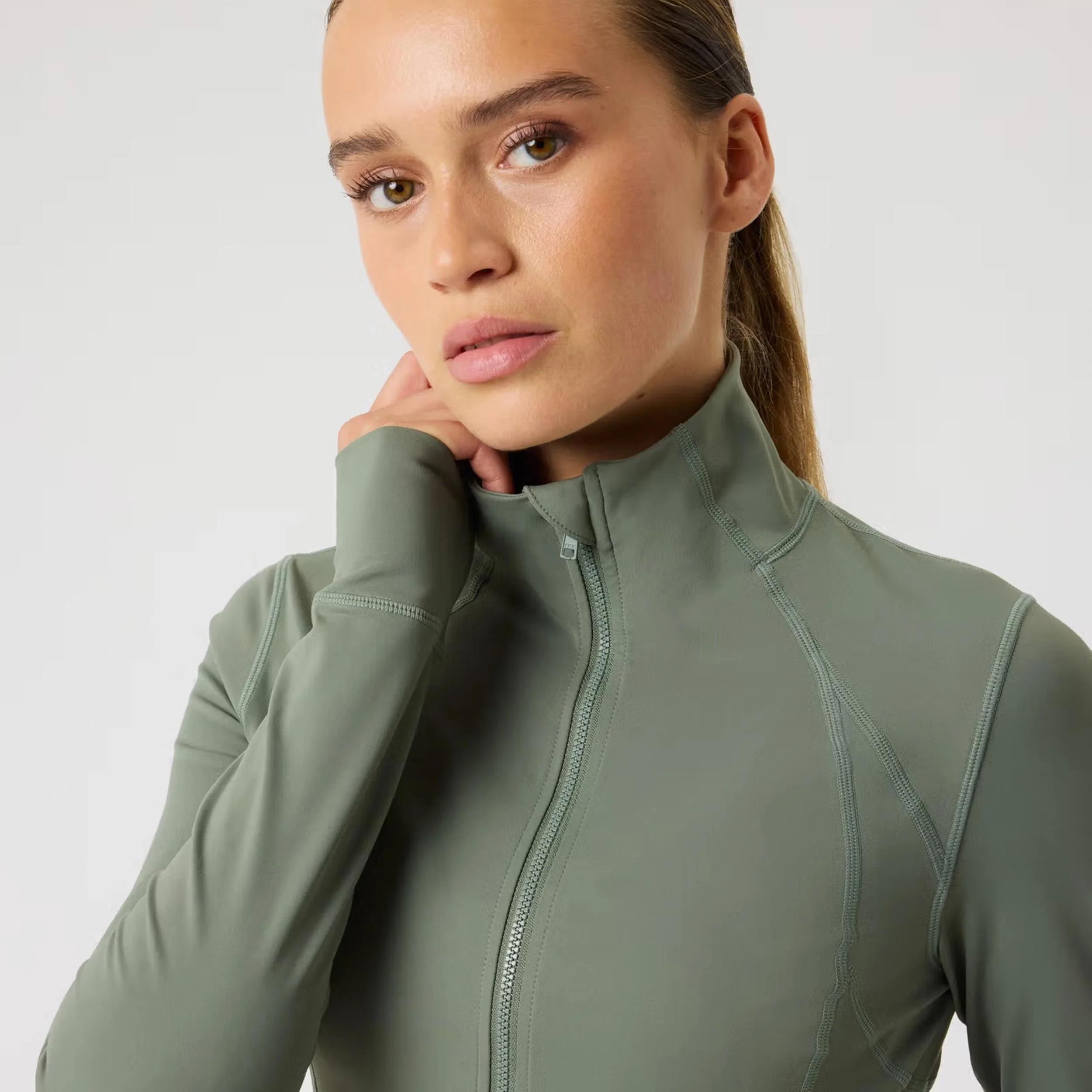 Borg Soft Zip Midlayer Długi Rękaw Kobiety - szałwia - Image 3