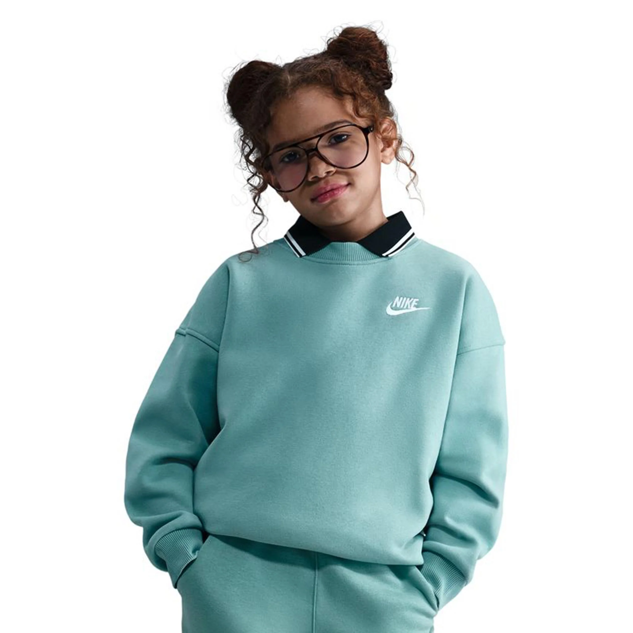 Club Fleece Oversized Crew Bluza Dziewczynki-Szałwia