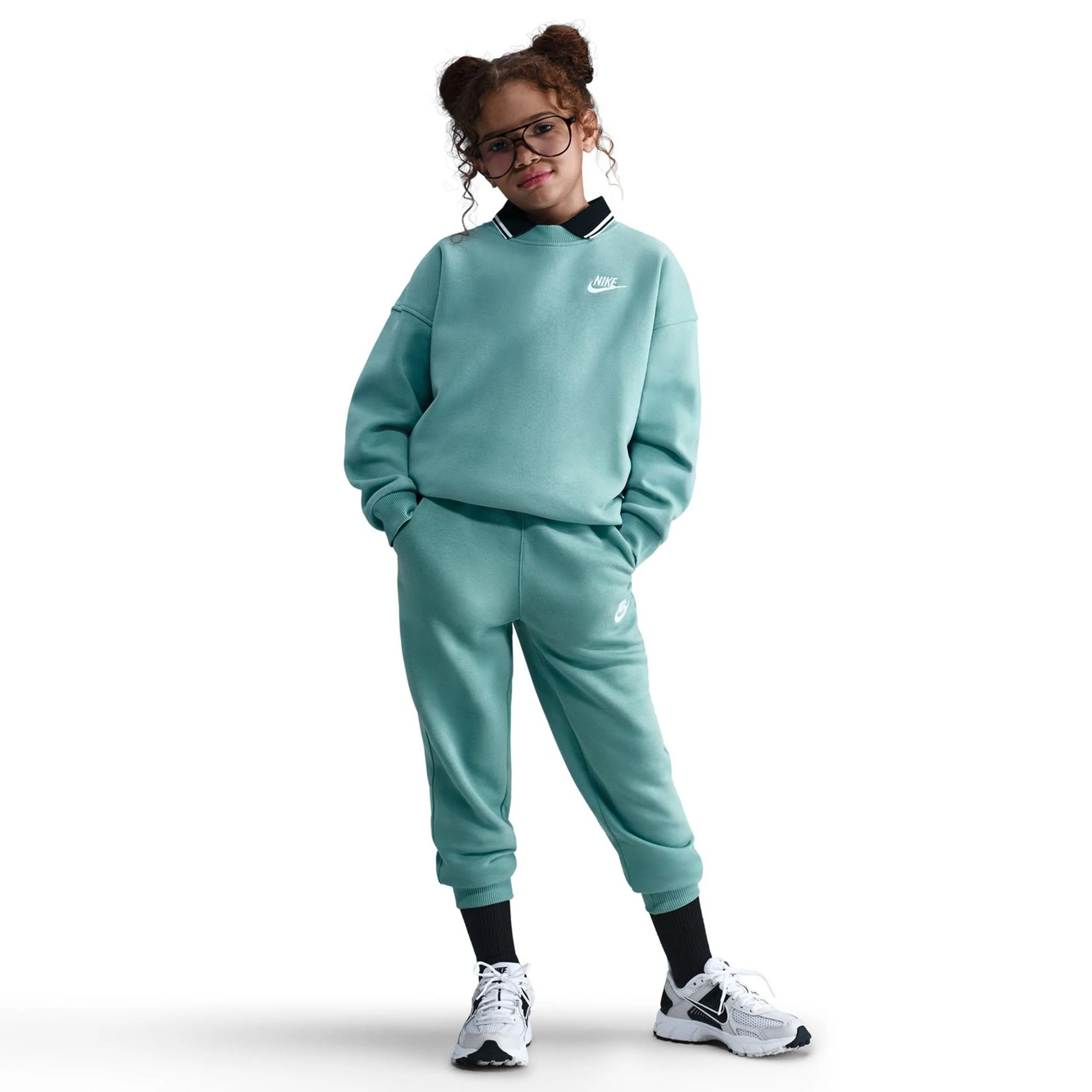 Club Fleece Oversized Crew Bluza Dziewczynki-Szałwia - Image 2