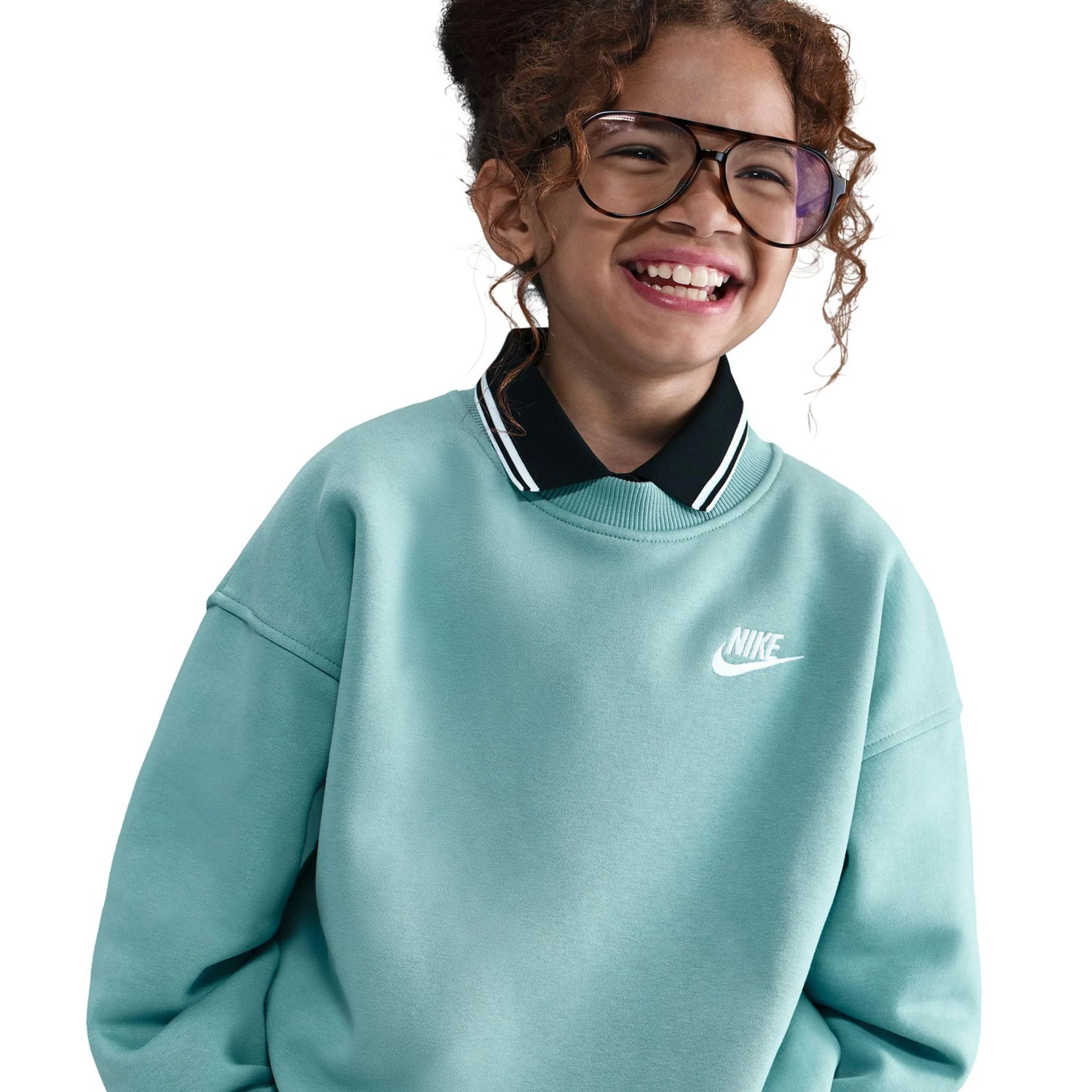 Club Fleece Oversized Crew Bluza Dziewczynki-Szałwia - Image 6