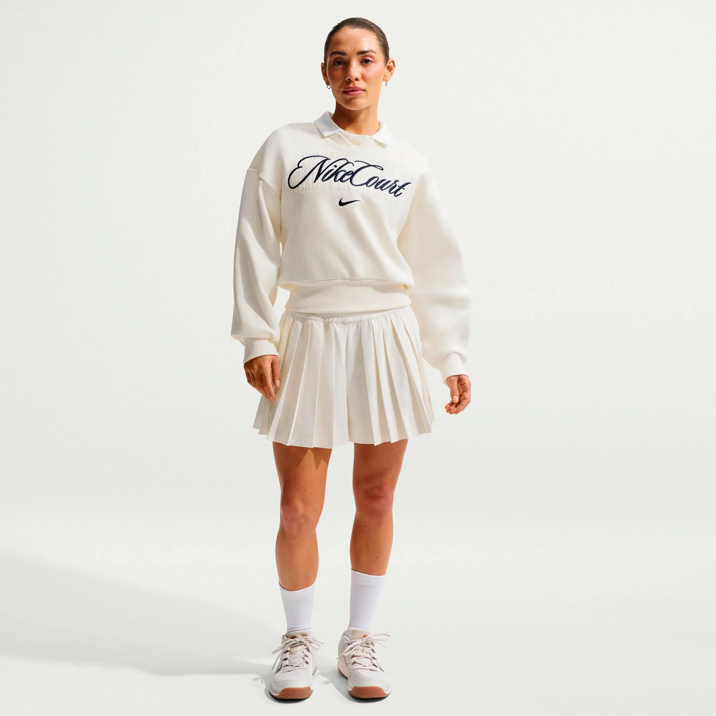 Court Fleece Crew Bluza Kobiety-krem, ciemnoniebieski - Image 2