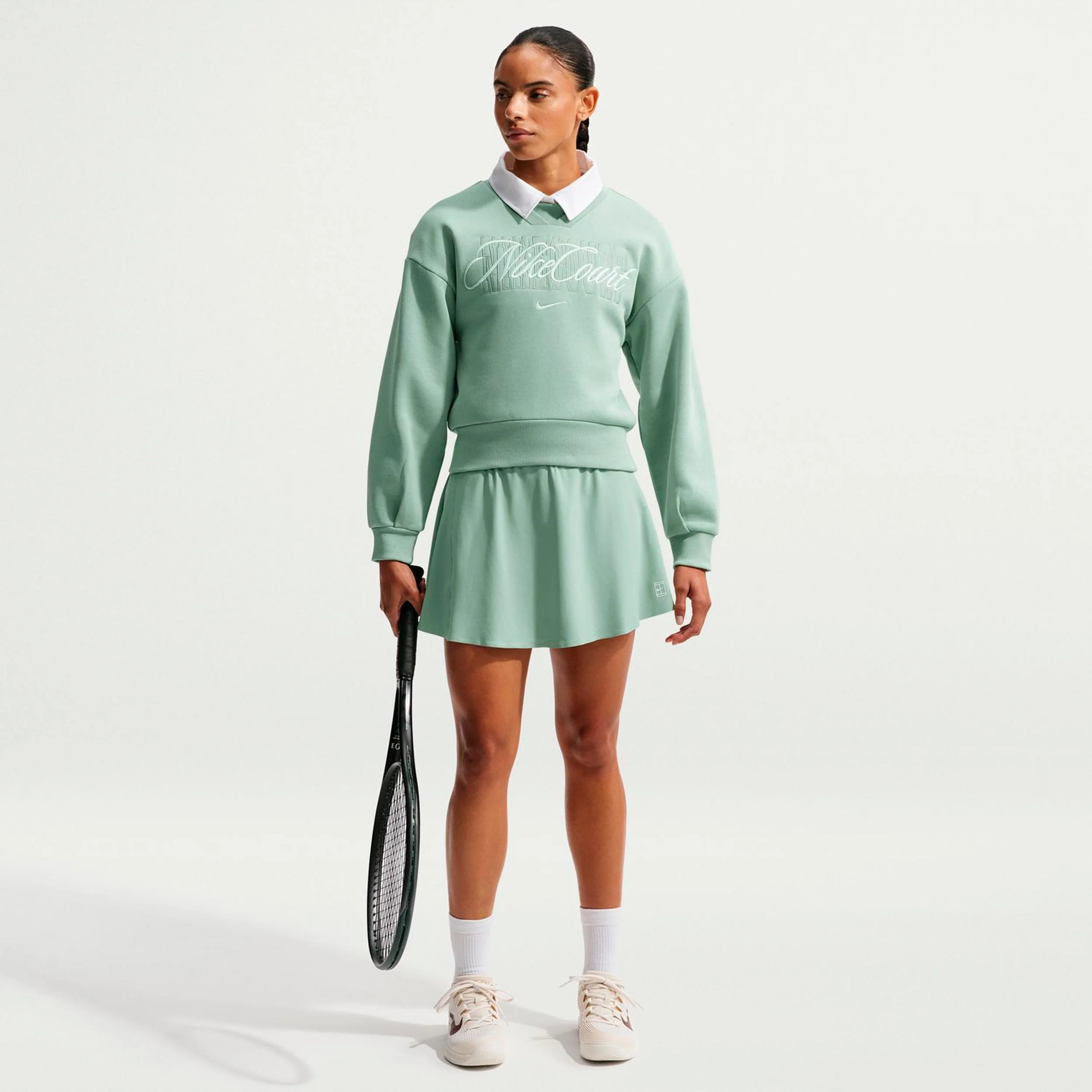 Court Fleece Crew Bluza Kobiety - złamana biel, zieleń - Image 2