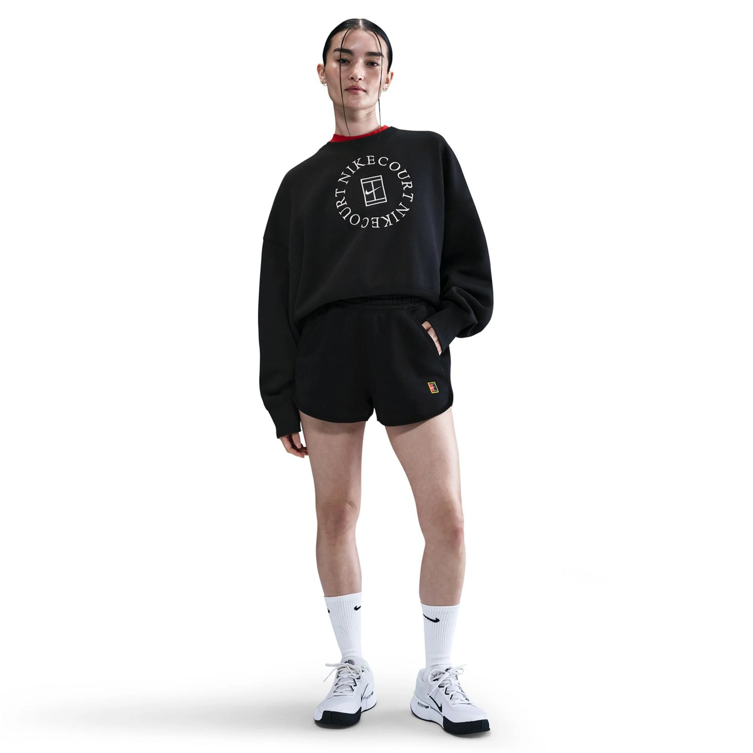 Court Heritage Fleece Mid Rise Szorty Kobiety-Czarny - Image 2