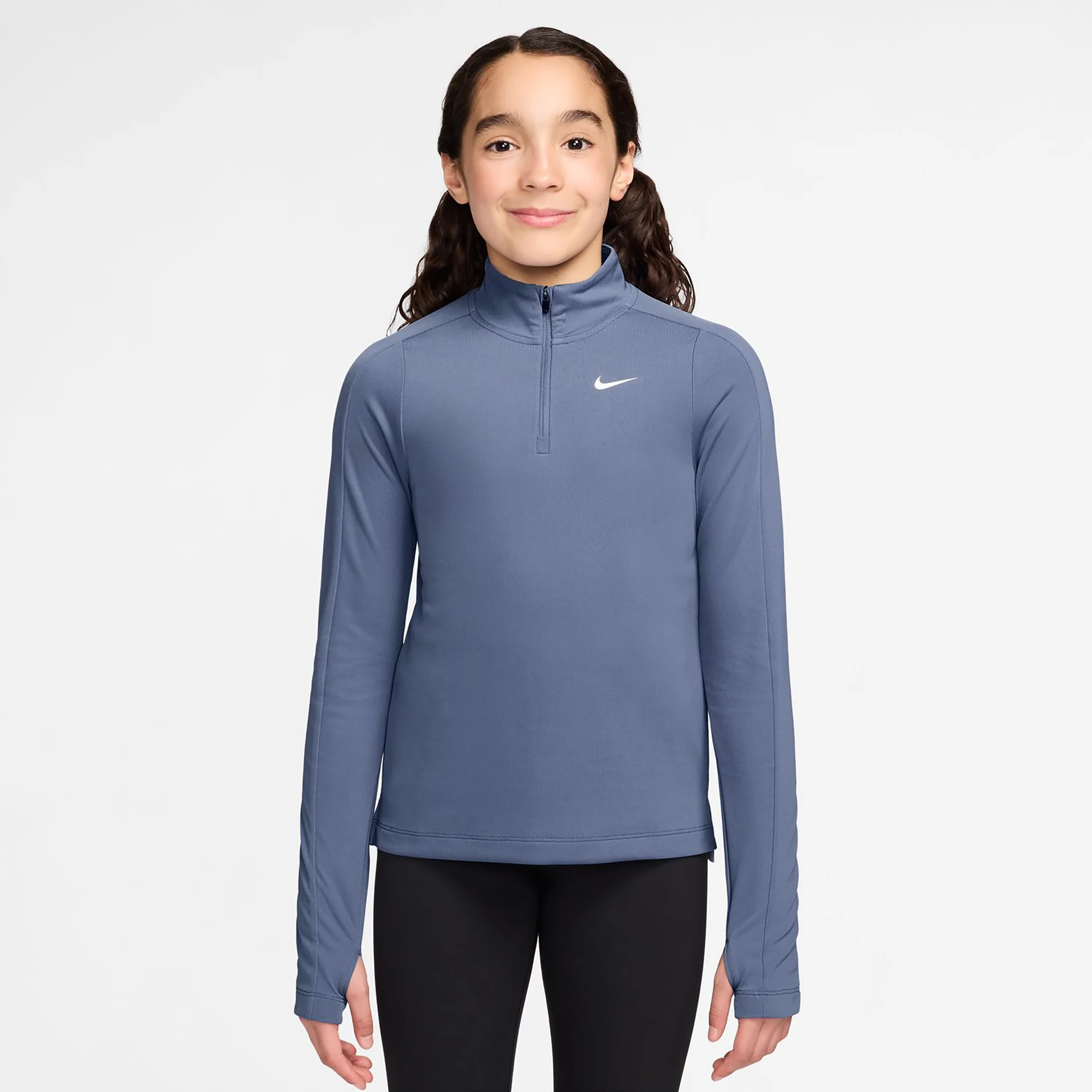 Dri-Fit Half-Zip Długi Rękaw Dziewczynki - niebiesko-szary, biały