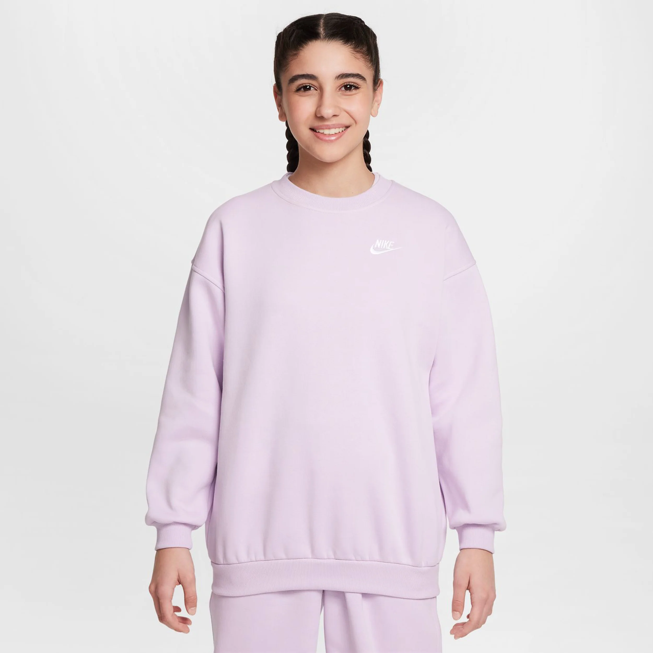 Sportswear Club Fleece Oversized Crew Bluza Dziewczynki-Liliowy