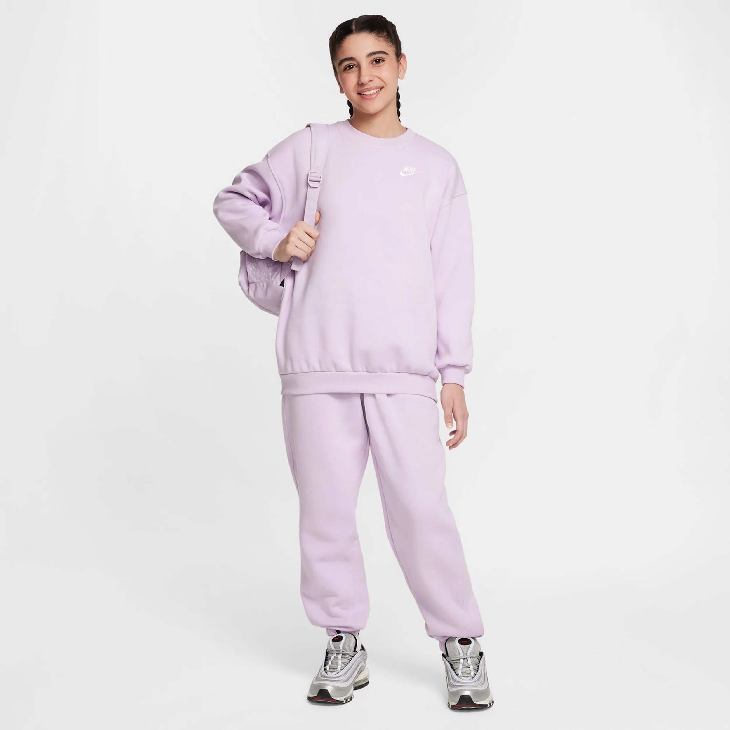 Sportswear Club Fleece Oversized Crew Bluza Dziewczynki-Liliowy - Image 5