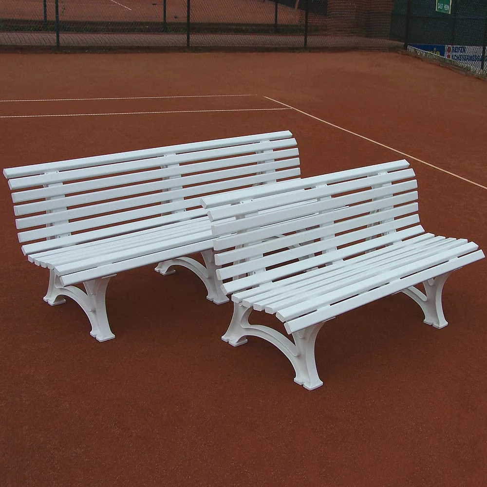 Tennisplatzsitzbank mit geschwungener Lehne, weiß, 1,5m Ławka tenisowa Z WYGIĘTYM OPARCIEM