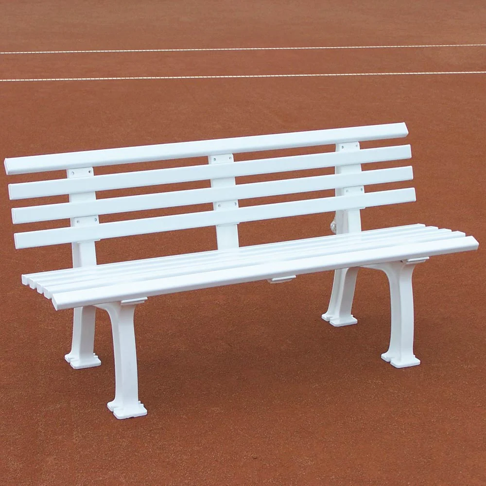 Tennisplatzsitzbank mit Lehne, Länge 2,00 m, weiß Ławka tenisowa 2m Z oparciem