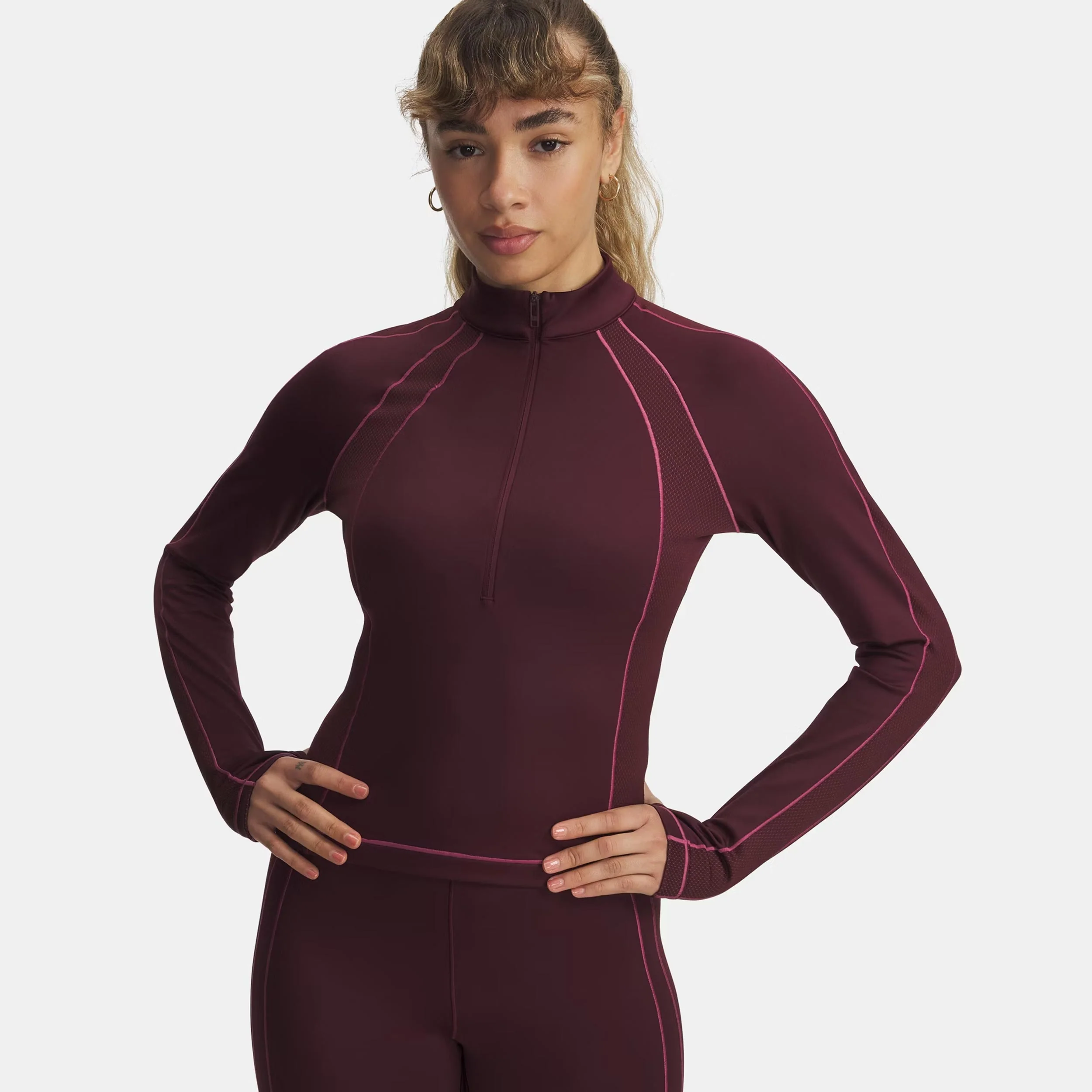 Cold Gear Textured 1/2 Zip Długi Rękaw Kobiety-szary