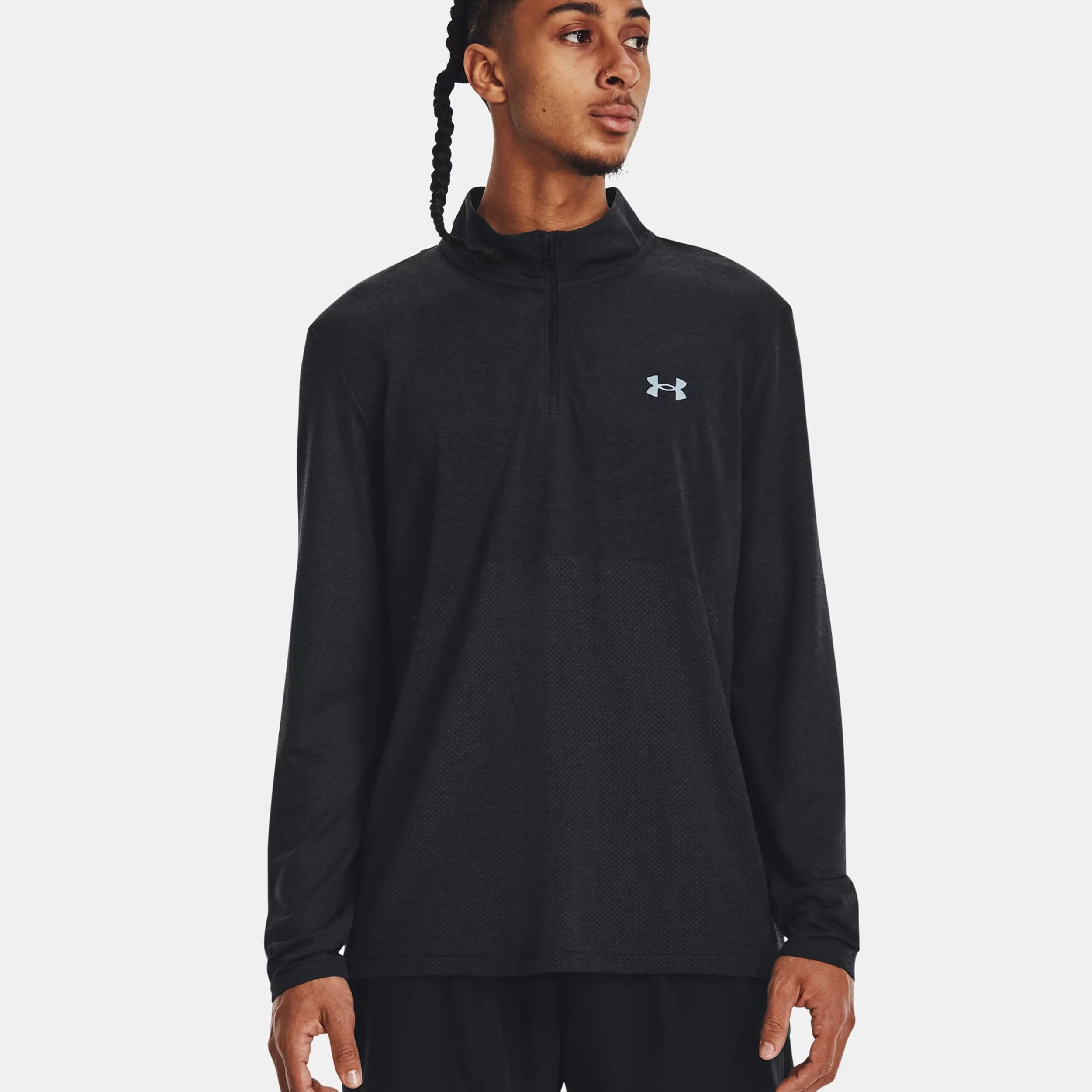 Seamless Stride 1/4 Zip Długi Rękaw Mężczyźni - czarny, - Image 3