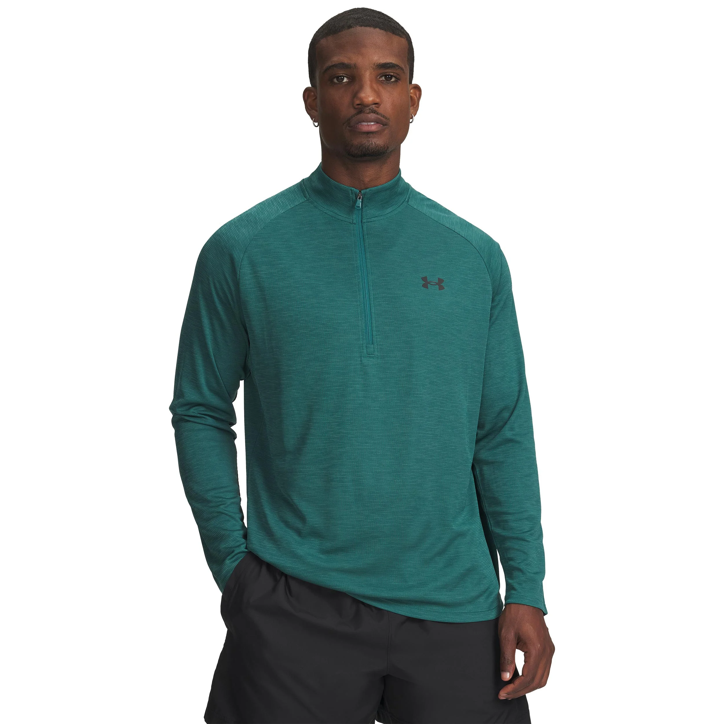 Tech Textured Half-Zip Długi Rękaw Mężczyźni-zieleń, czarny