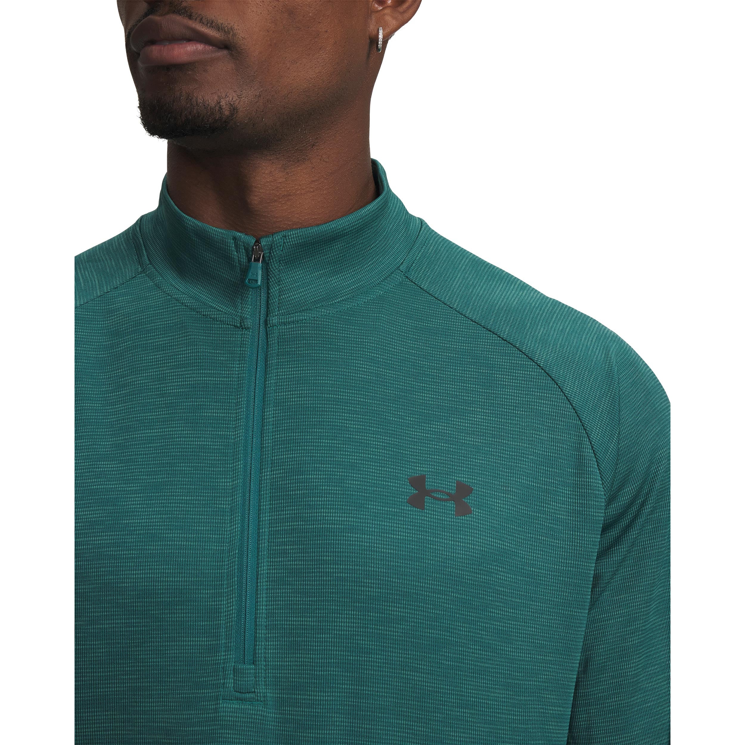 Tech Textured Half-Zip Długi Rękaw Mężczyźni-zieleń, czarny - Image 3
