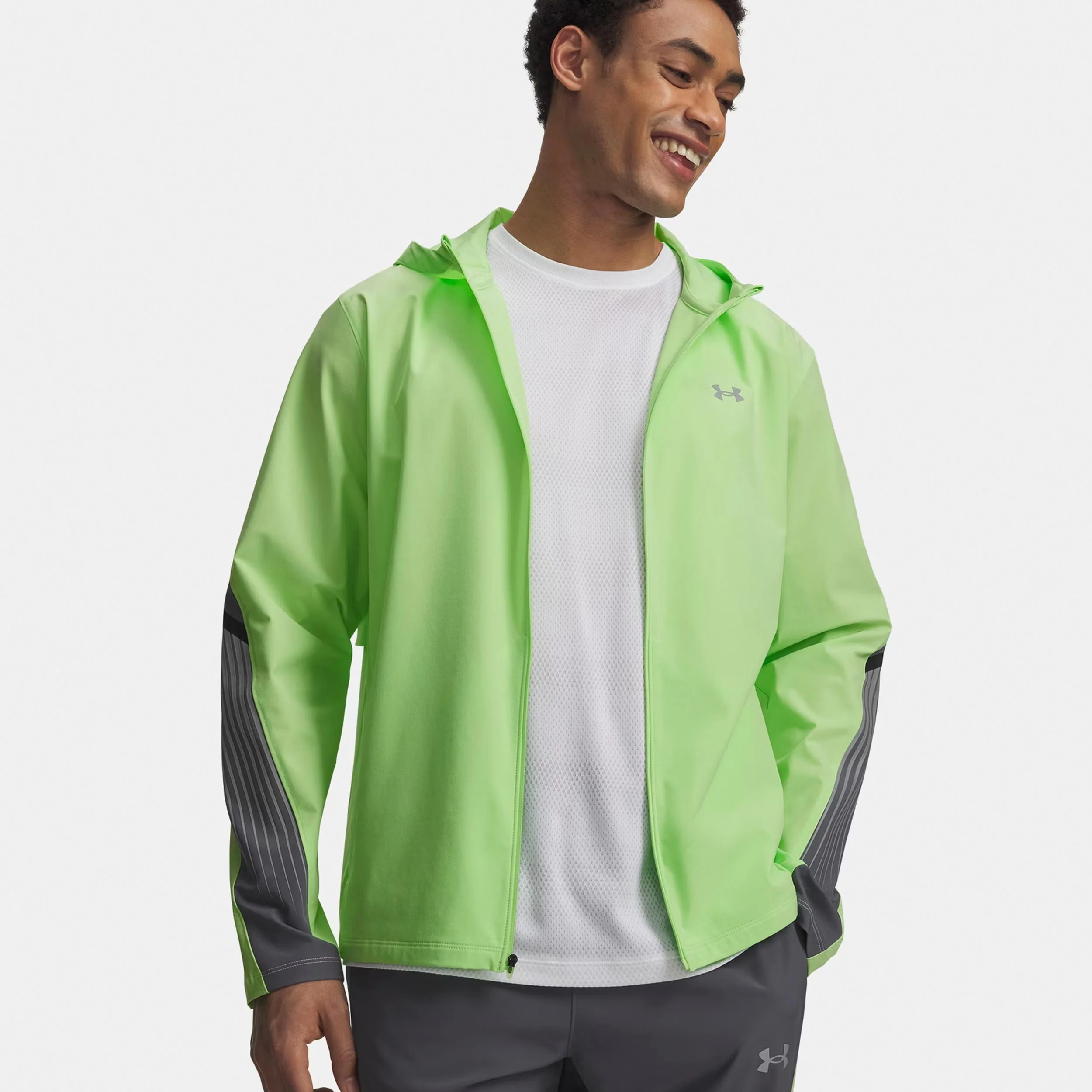 Velociti Storm Hooded  Kurtka do biegania Mężczyźni-neonowy zielony, ciemnoszary